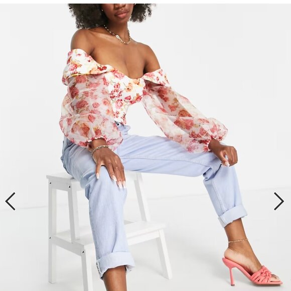 ASOS LUXE Off-the-Shoulder Floral Corset Blouse – US 6 - Picture 6 of 7